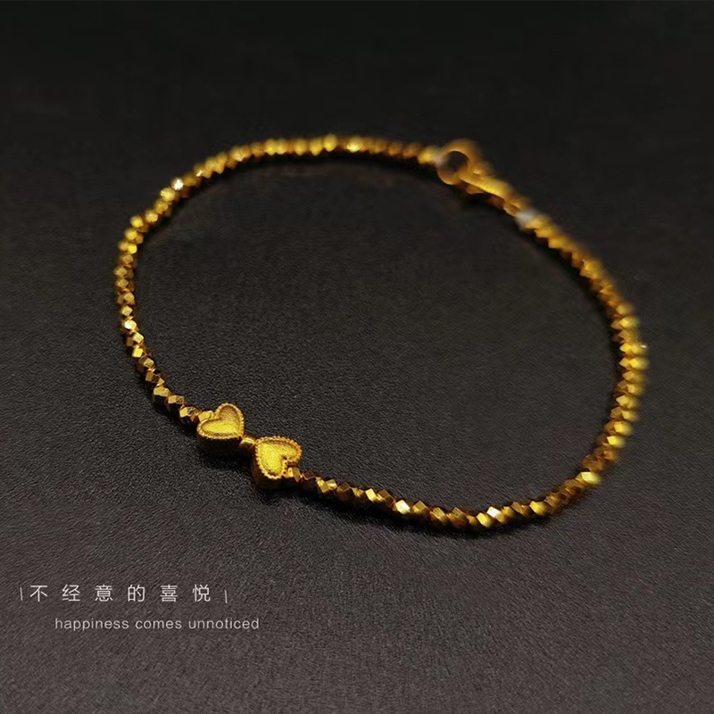 小腰金 蹦迪黄金手链女2021年新款个性999足金爱心手链精致2mm碎金子
