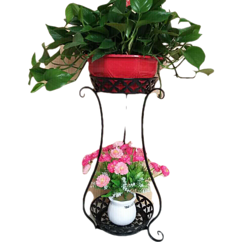 班奇盾 铁艺多层功能客厅绿萝现代简约盆栽卧室内放花盆的吊兰单个花架子 花瓶式大盆黑色75cm