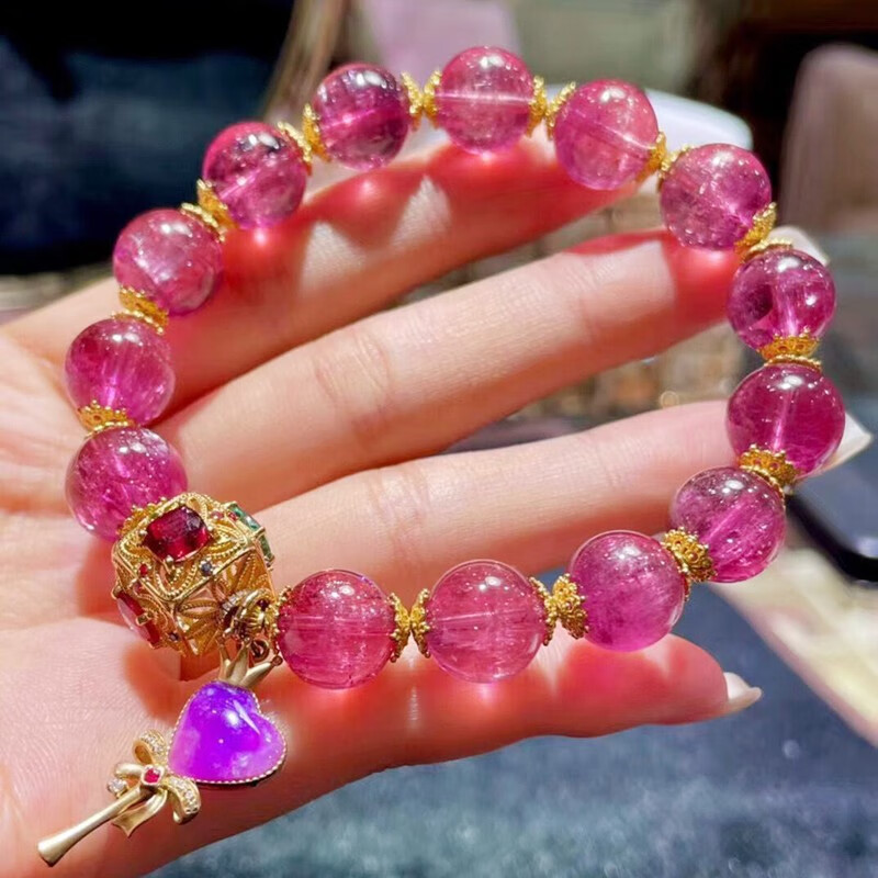 寻然 富有高级珠光的卢比来宝石红纯红碧玺18k手链奢华打造至尊珍藏版