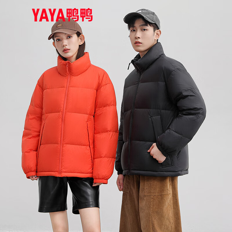 鸭鸭（YAYA）情侣款羽绒服男2023年冬新品短款立领面包服时尚百搭保暖外套女HP 摩卡黑色 175/92A(L)