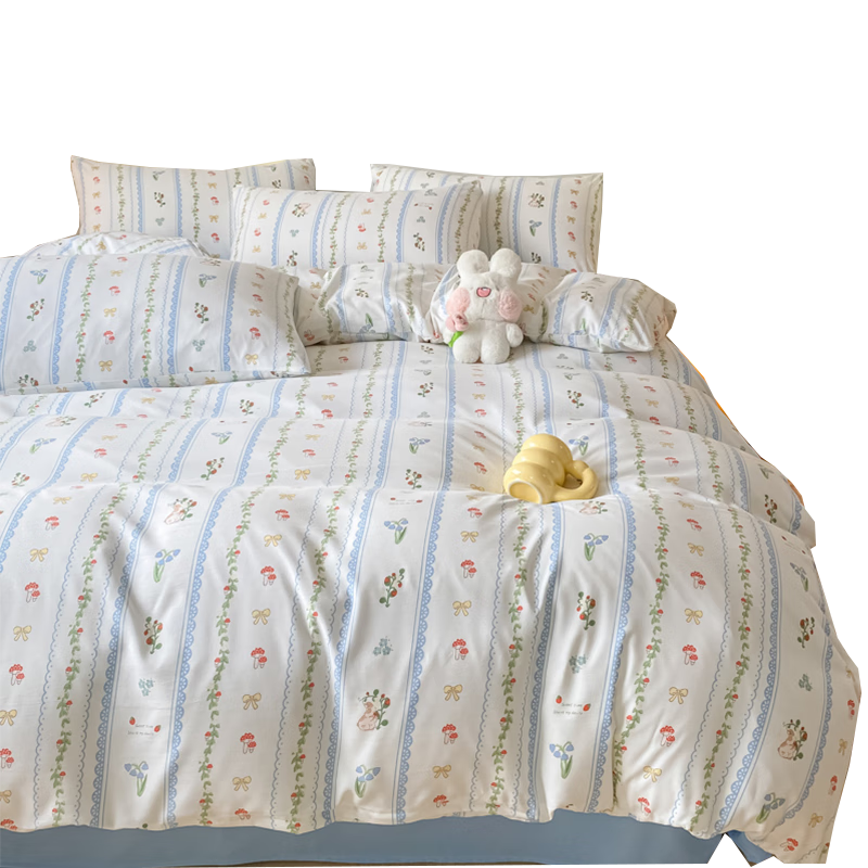 名创优品（MINISO）磨毛四件套水洗棉裸睡双人床上用品被套200*230cm床单枕套1.8米床