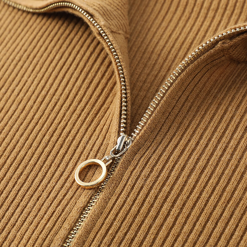 恒源祥弹力修身羊毛衫女冬季新款拉链翻领套头毛衣休闲纯色内搭针织衫女 中星驼 M /165/88A