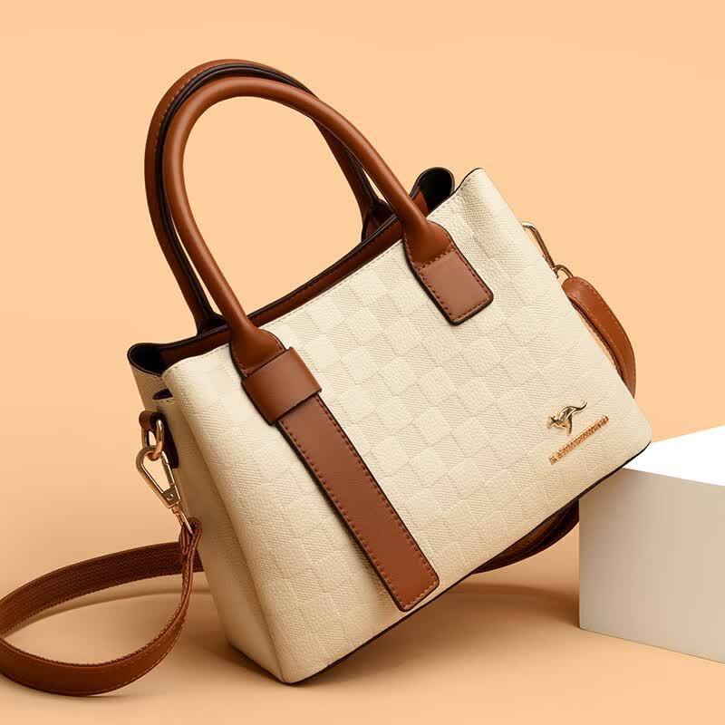 酷奇袋鼠(kuqidaishu)品牌时尚真皮手提包女2024新款中年女士包包妈妈