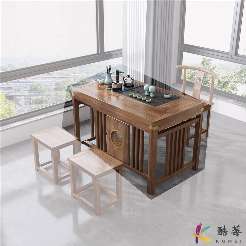 卡汐沐阳台小茶吧 阳台茶桌椅组合客厅小茶台实木榆木新中式功夫茶几