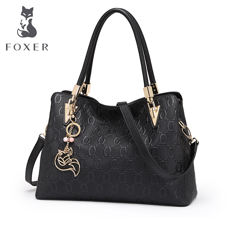 金狐狸包包女 女包 大气时尚锁链纹牛皮单肩包 新款大容量手提斜挎包