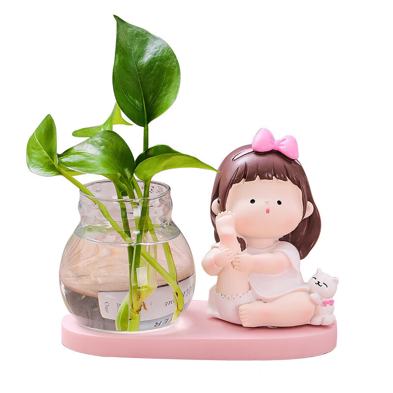 蕊杰  创意瑜伽女孩水培家居摆件创意可爱娃娃绿萝花瓶办公桌装饰品