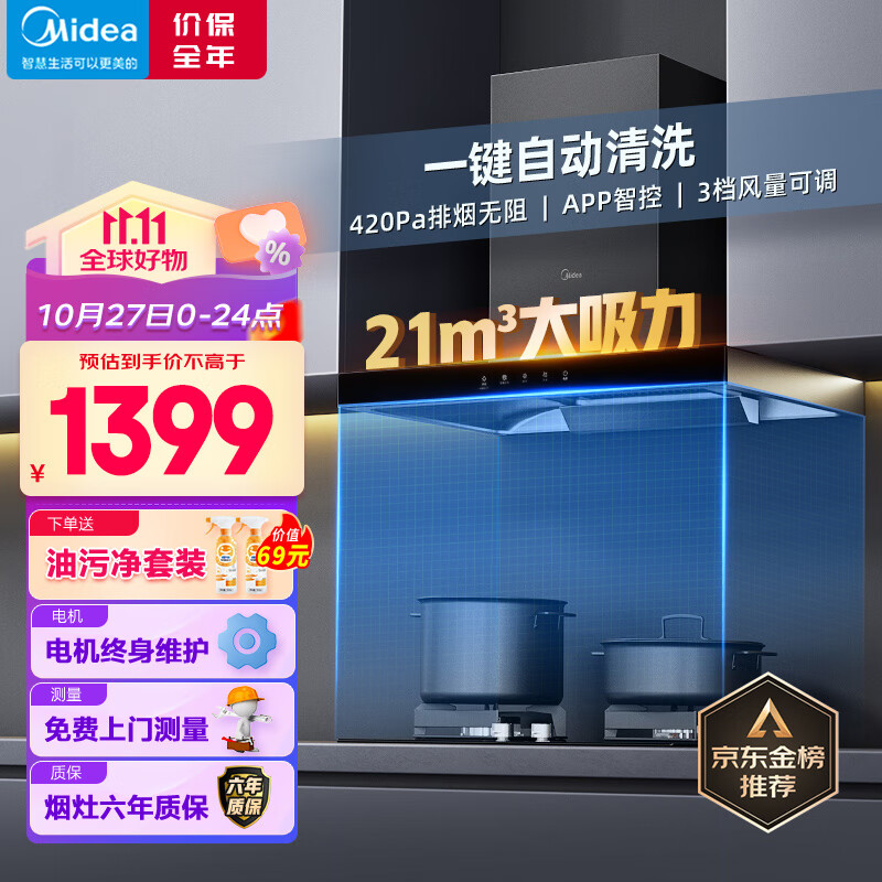 美的（Midea）抽油烟机家用自动清洗欧式21风量吸油烟机顶吸抽烟机脱排油烟机CXW-268-T201怎么看?