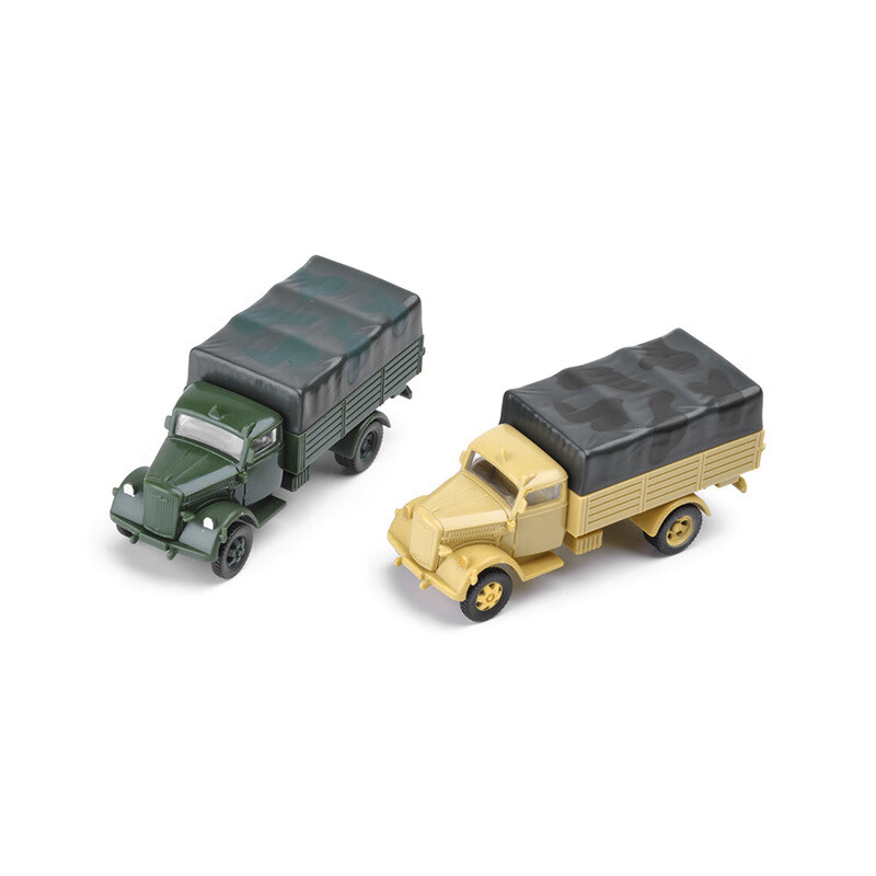 二战欧宝闪电卡车2色套拼装军事模型玩具1:72仿真场景摆件 绿 黄 2色