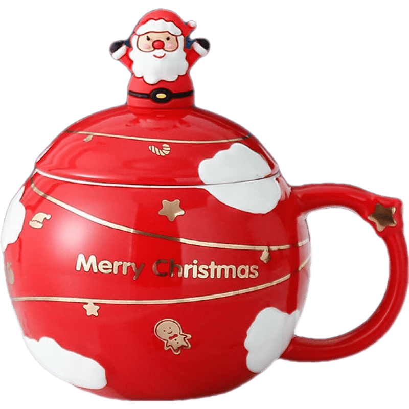 【高颜值水杯】创意星球圣诞杯陶瓷马克杯带盖女生可爱情侣杯办公室喝水杯 圣诞杯-红色 带盖勺