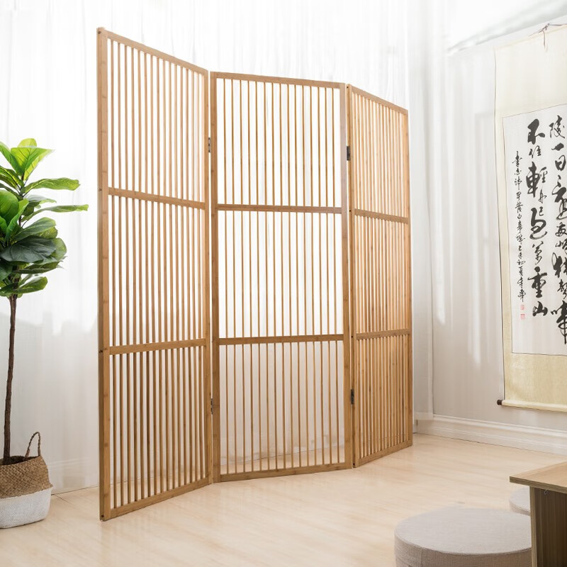 竹庭（zhuting）竹庭日式竹子屏風(fēng)隔斷客廳家用簡約實木格柵折疊 原色明凈玄關(guān)臺屏風(fēng)70*328*