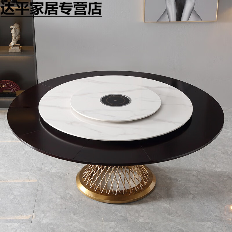 缘言梓(yuanyanzi)旋转伸缩餐桌岩板餐桌可变大小旋转扩大伸缩三层