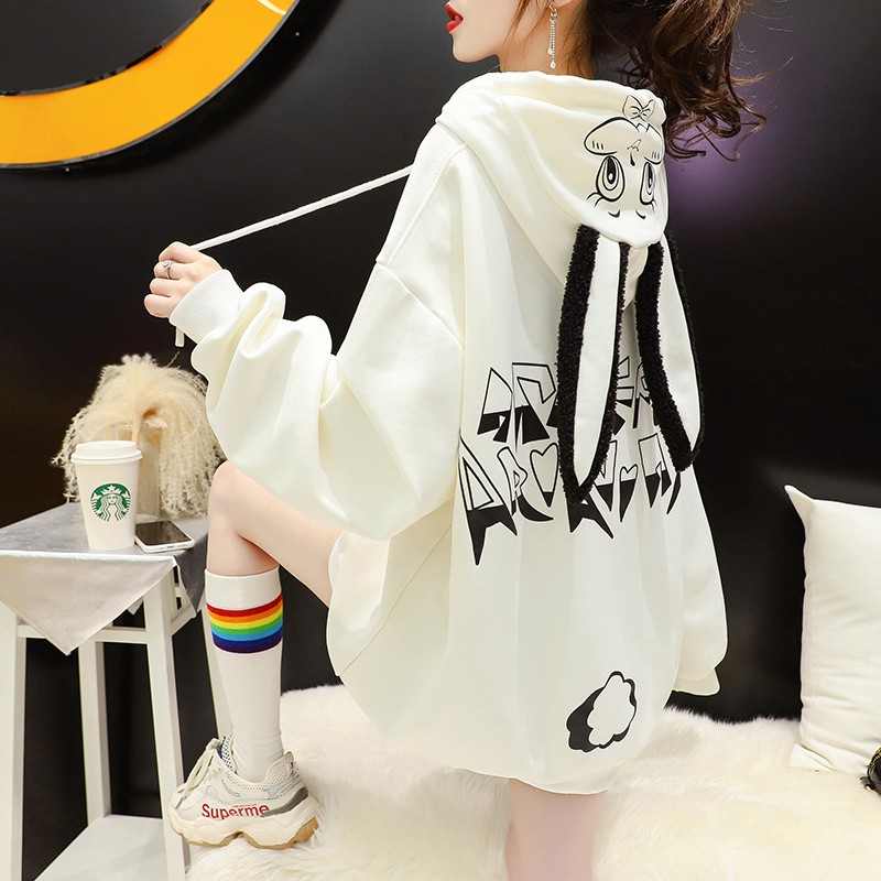 七小铺秋季潮牌甜美可爱连帽卫衣女2023年新款春秋薄款韩版宽松上衣外套 米白色 小码【建议30-50斤】怎么看?