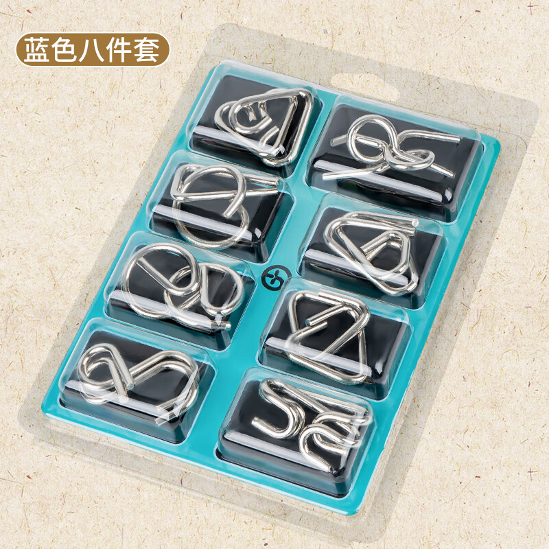 扣24件全套解锁鲁班锁孔明锁小学生解环 【蓝色】解环8件套内含说明书