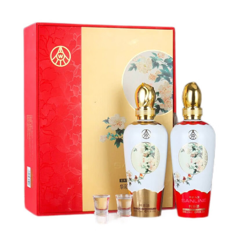 五粮液 宜宾产华彩人生 52度竹荪白酒 500ml*2瓶 礼盒装