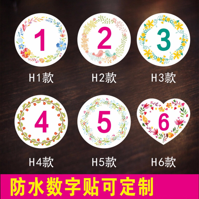 君吻七宝阁pvc防水号码贴数字贴纸编号活动臂贴杯贴餐桌号座位贴会议