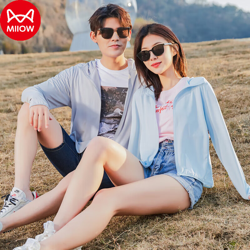 猫人（MiiOW）防晒衣男女款upf50+夏季新款防紫外线透气防晒服外套 银灰色-女款 2XL