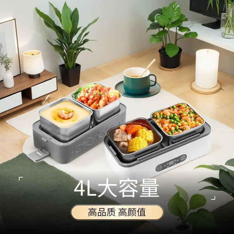 龙鹳电热饭盒 加热饭盒 蒸煮饭盒上班族多功能保温饭盒双层四胆4L大容量便携式蒸煮热学生保温饭盒 2L 智能单层+方形内胆*2+手提包*1