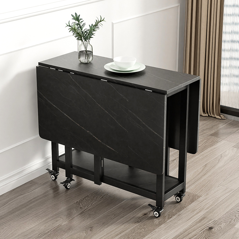 桑拓仿岩板可折叠餐桌椅组合小户型家用收纳吃饭桌子折叠式歺桌多功能