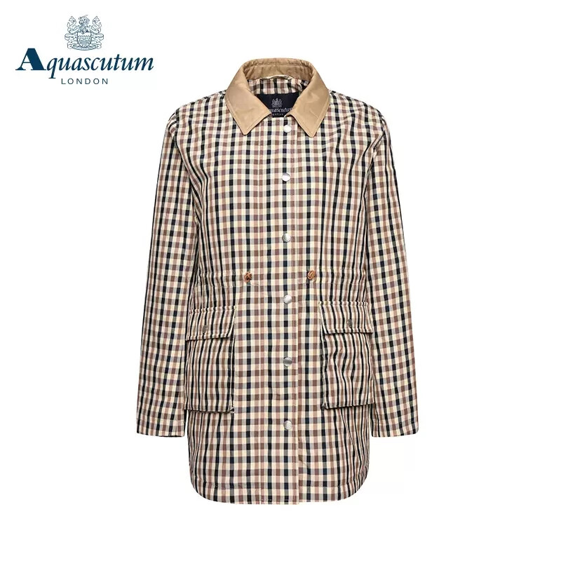 aquascutum/雅格狮丹2022新品格纹单排扣女式大衣q4651el011 中啡 m