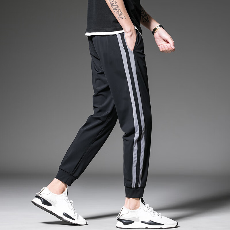 黑鲸裤子男士休闲裤束脚运动裤哈伦收口束脚长裤 黑紫 L