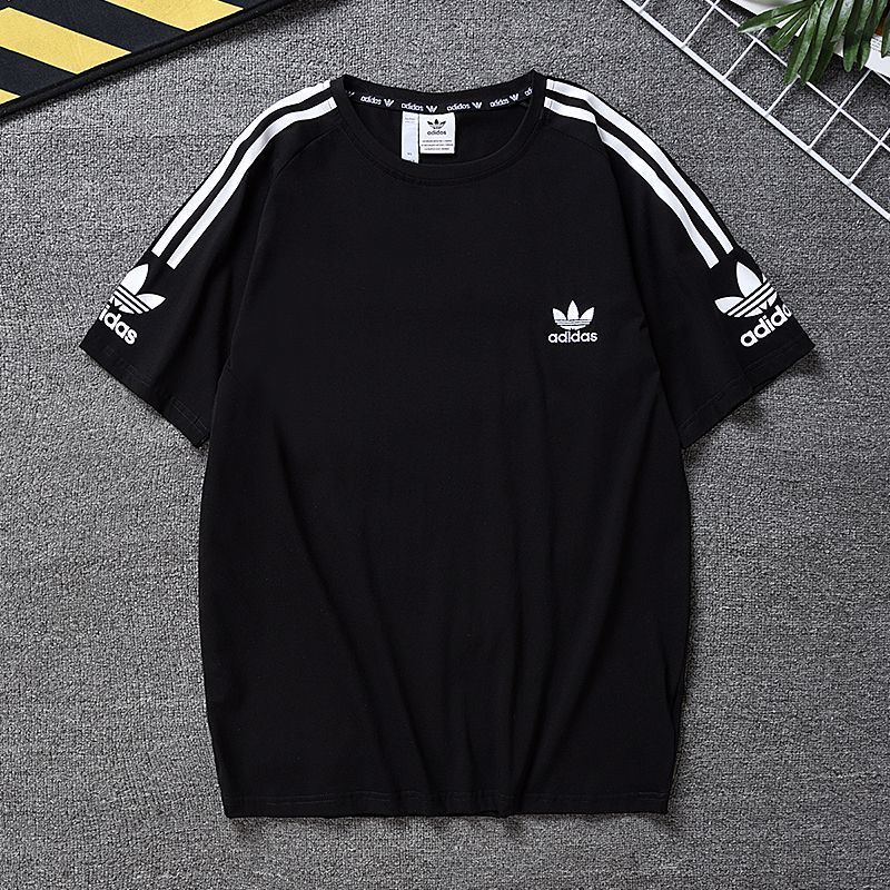 阿迪达斯 （adidas）T恤三叶草夏季新款圆领纯棉情侣运动休闲短袖 黑色 XL[140-150]