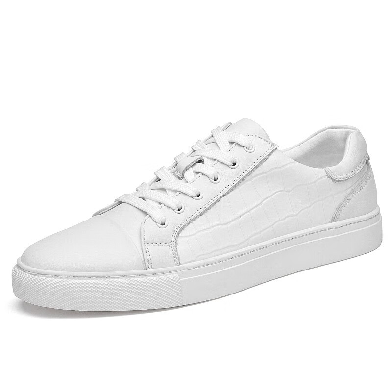 英国jkg男鞋头层皮百搭休闲鞋男舒适潮流小白鞋男透气运动板鞋子 白色