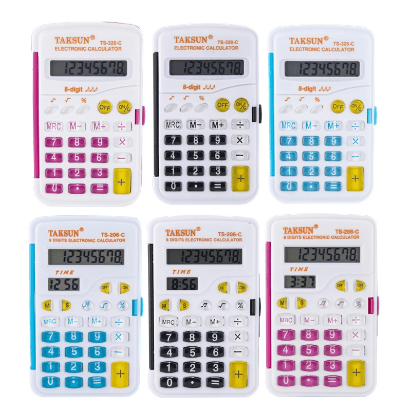 taksun 德信 翻盖带时间计算器 206-c彩色掌上迷你计算机办公便携口袋