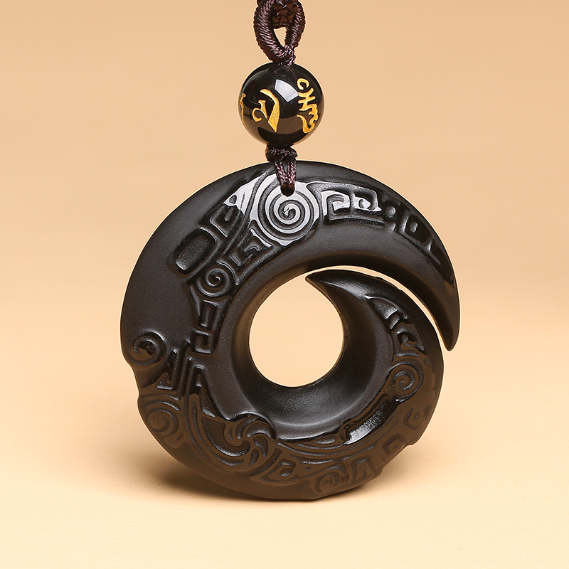 石传百世 时来运转天然黑曜石吊坠护身符项链送男生女生情人节生日