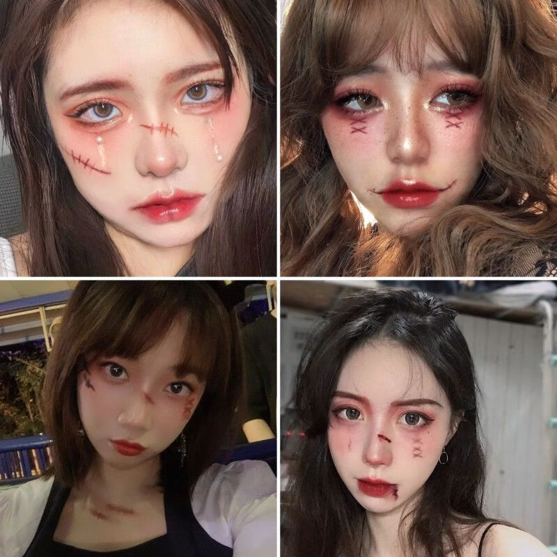 脸纹身贴 仿真恐怖流血假伤疤刀疤假伤口贴纸 儿童万圣节派对妆容酒吧