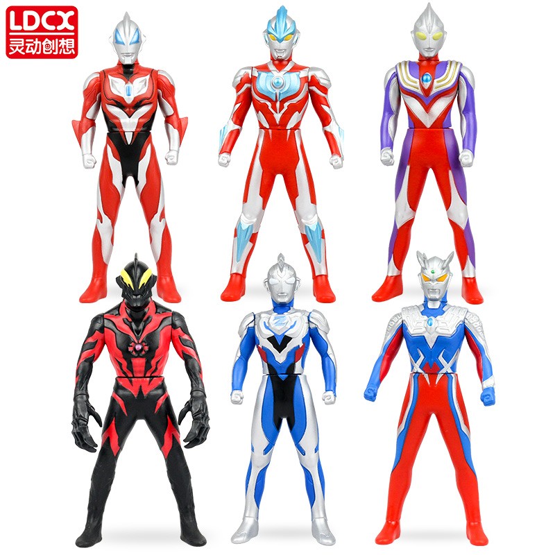 灵动创想（LDCX） 奥特曼玩具怪兽套装可动软胶玩偶生日礼物 奥特曼豪华英雄软胶6款套装01