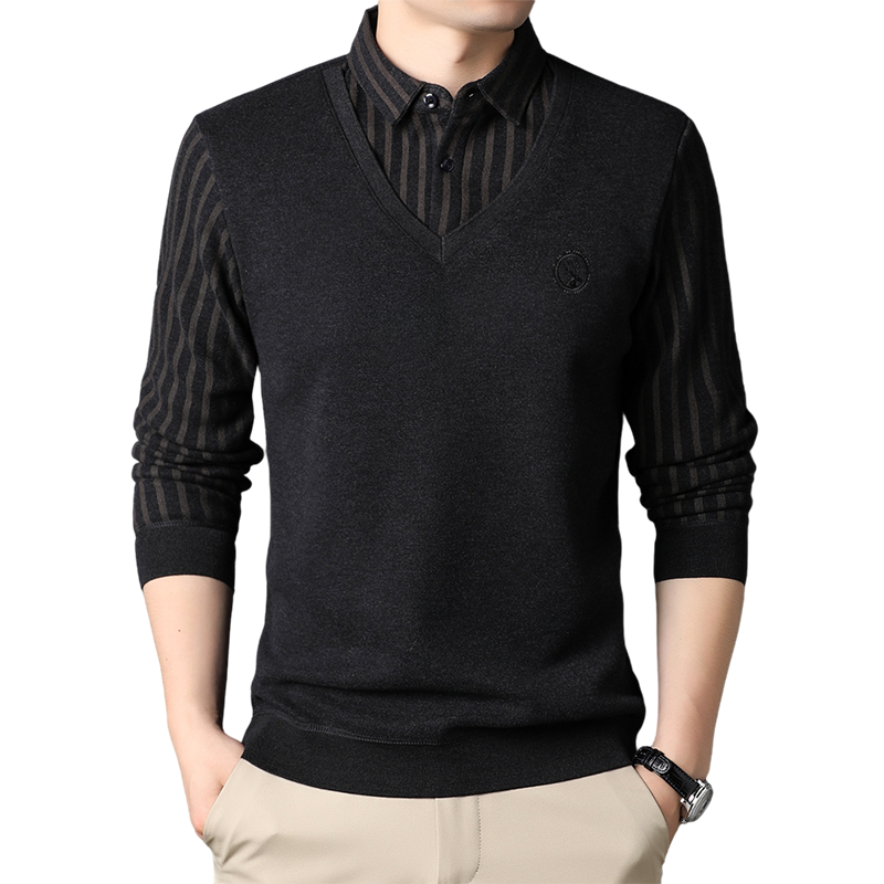 罗蒙（ROMON）【雪尼尔+加绒保暖】针织衫男秋季新款圆领保暖打底毛衣男 灰色【雪尼尔】 2XL /180（建议140-155斤）