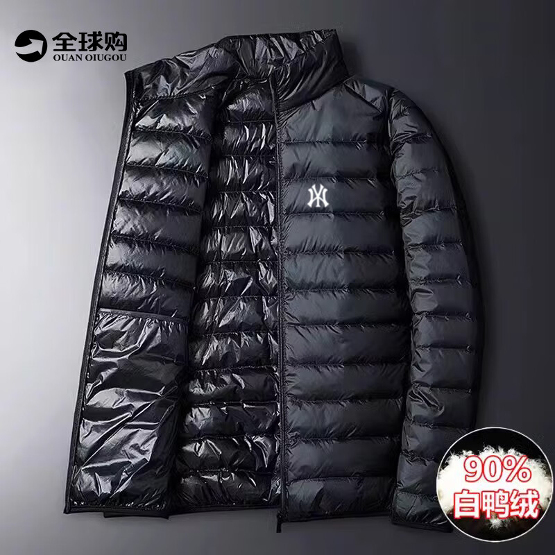 MR—90官方轻薄羽绒服男短款冬季90白鸭绒保暖防寒纯色条纹休闲外套上衣 18819黑色（NE01） 3XL （体重160-180斤）