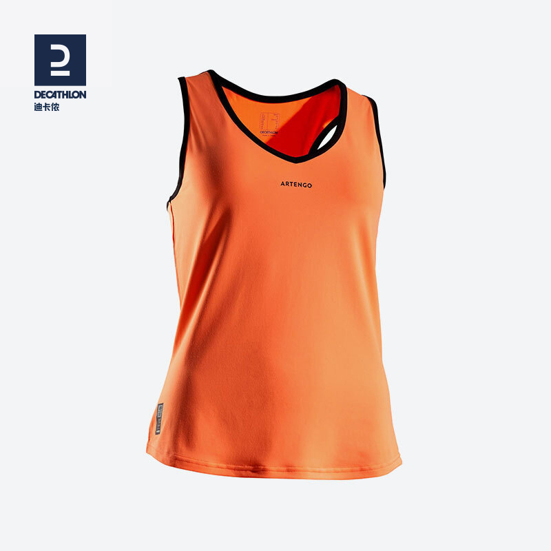 迪卡侬(decathlon)运动背心女透气速干透气无袖网球服健身ten 橘色 xs