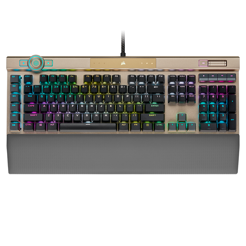 USCORSAIR 美商海盗船 K100 110键 有线机械键盘 金色 OPX光轴 RGB