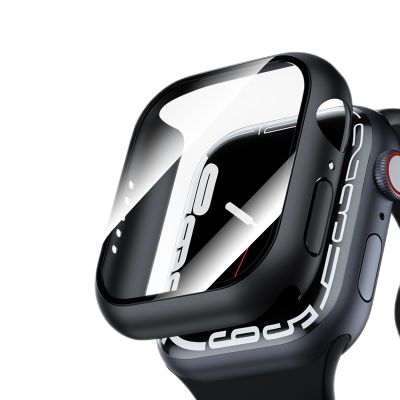 【无需贴膜】苹果iwatch7手表保护壳Apple Watch钢化膜s7全包屏覆盖防摔套壳膜一体魔柯 2021升级版【45MM】午夜黑