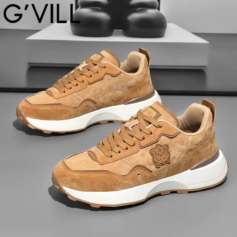 贵之步秋冬季复古男鞋厚底防滑舒适运动鞋男款增高缓震软底新款休闲鞋 黄色 G008 42 （运动鞋码）