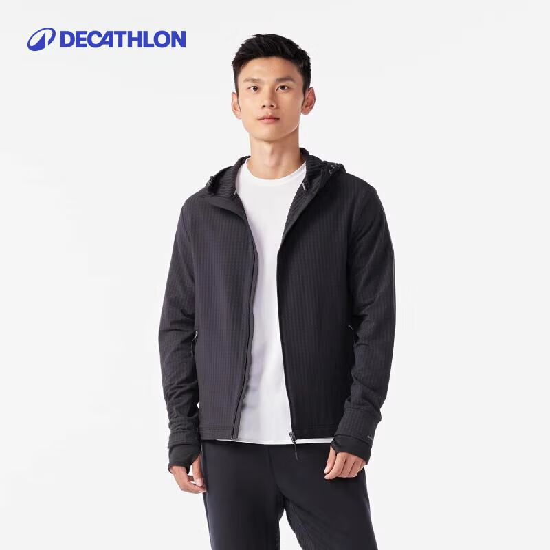 迪卡侬（DECATHLON）外套男保暖防风加绒连帽卫衣跑步健身训练开衫夹克 陨石黑 XL