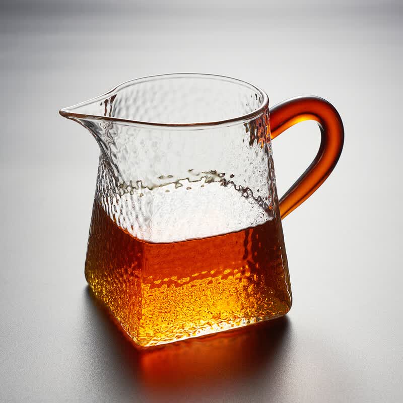 hywlkj加厚耐高温锤目纹公道杯玻璃茶漏套装分茶器耐热公杯功夫茶具