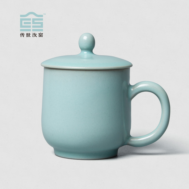 天赠 传世汝窑茶杯水杯陶瓷带盖办公室天青色汝瓷茶具德到杯纯手工