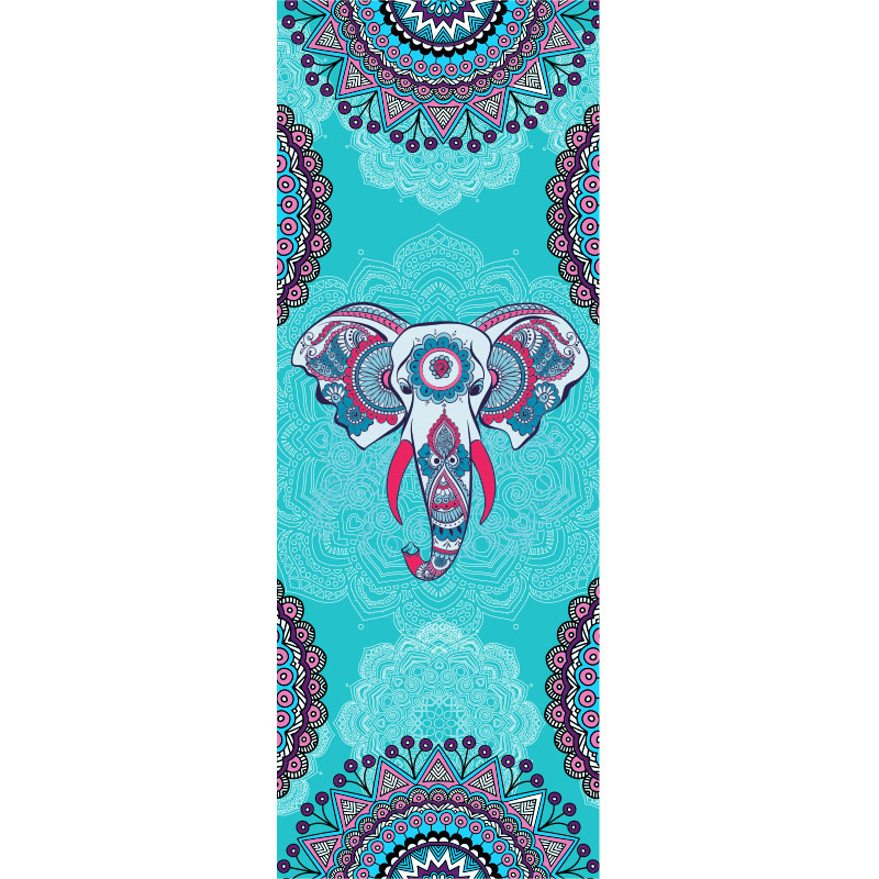 防滑瑜伽铺巾印花瑜伽毯健身瑜伽巾吸汗瑜伽垫铺巾毛巾折叠便携初 185*66蓝色象