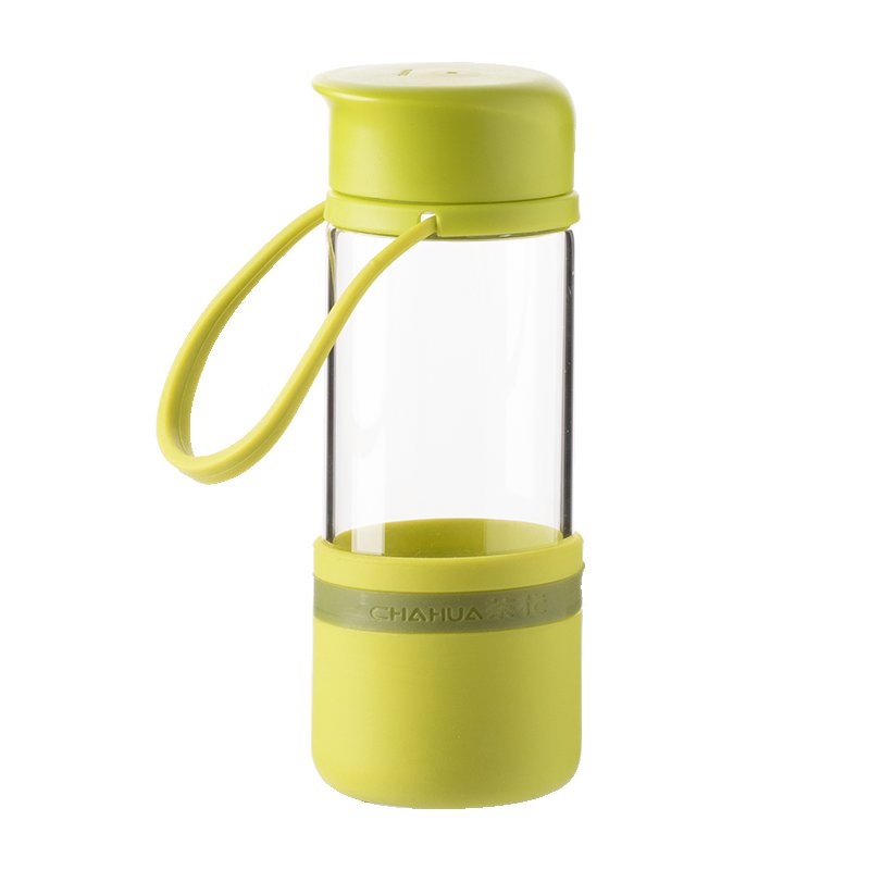 茶花 玻璃杯水杯杯子玻璃杯家用简约清新森系泡茶杯带盖便携女 绿色【400ml】