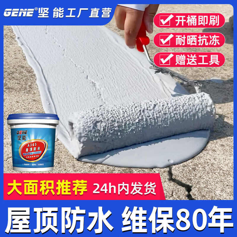 堅(jiān)能屋頂防水補(bǔ)漏材料專用涂料房頂外墻樓頂防漏防水膠房屋裂縫漏水膠 水泥色 單遍施工約10平  5kg