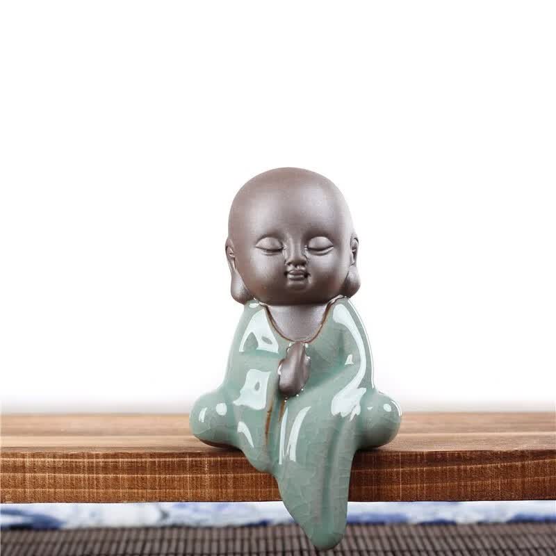 云漫卿悟道小和尚摆件陶瓷禅意紫砂茶宠工艺品可养茶台茶桌茶玩公仔