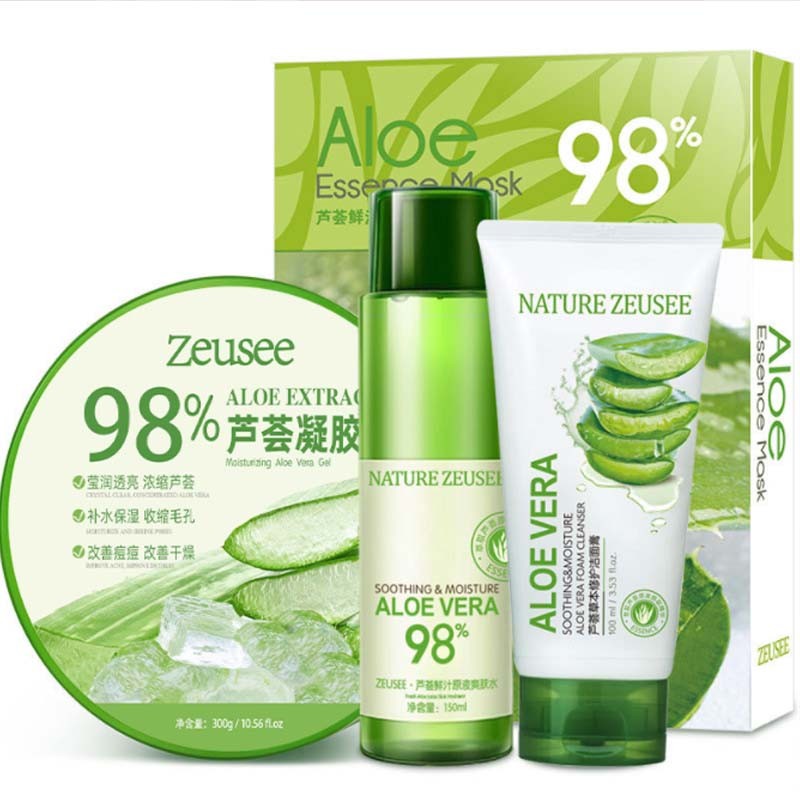 zeusee子晞芦荟护肤组合套装芦荟胶爽肤水面膜洗面奶补水保湿修护痘肌