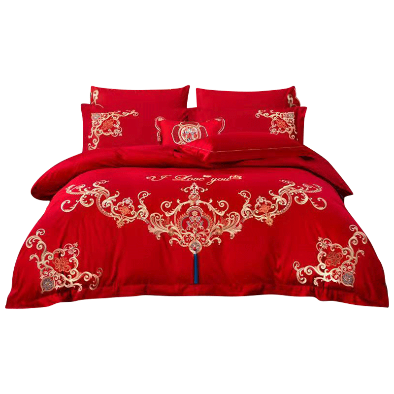 南极人NanJiren大红色结婚四件套，华美三生石花图案的睡眠时尚