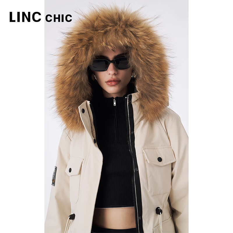 金羽杰冬季新款轻奢大毛领羽绒派克服女中长款反季轻暖羽绒服Y23803281 爱尔兰奶油 XS 适合110斤以下