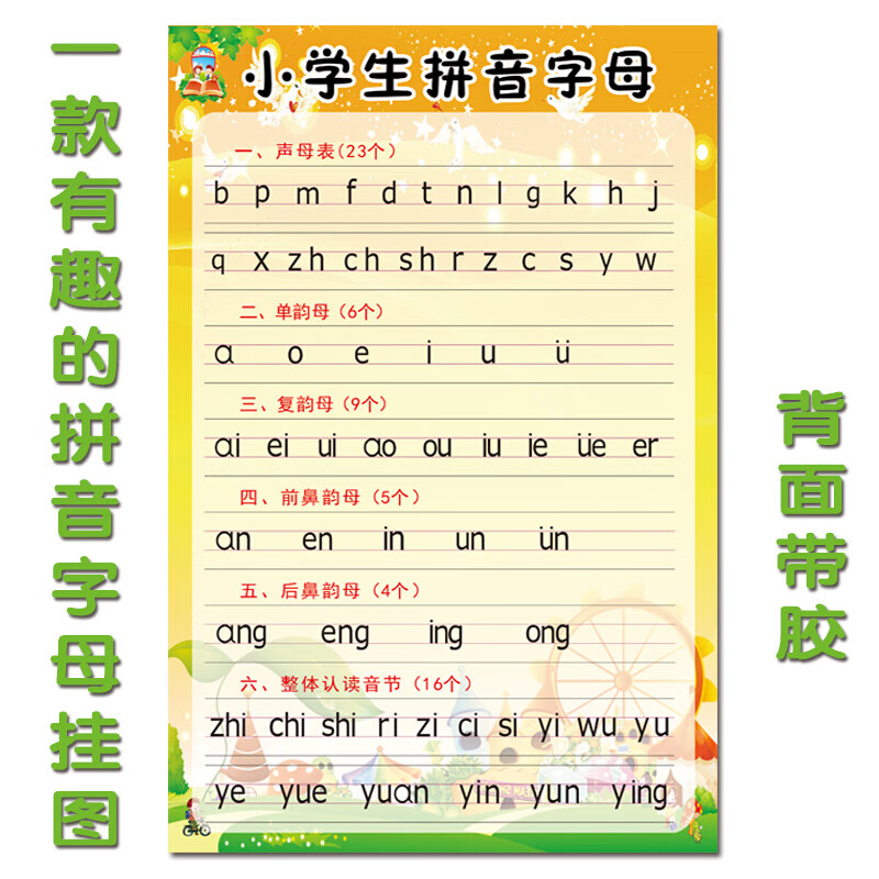 小学生汉语拼音字母表 儿童早教墙贴一年级教挂图 声母韵母识图 a01