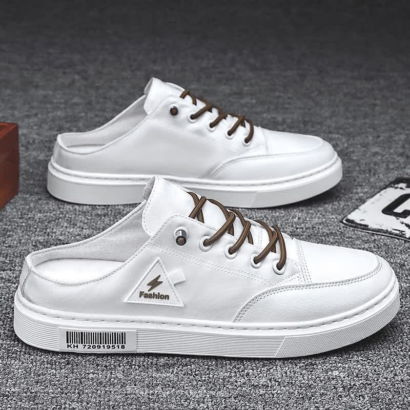 宁墅夏天半托式男鞋帆布鞋无跟男鞋无根男鞋夏季透气小白鞋半拖鞋男士