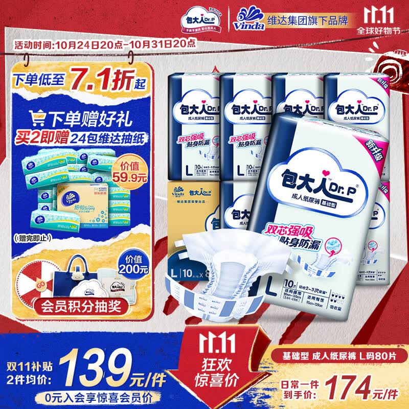 包大人（Dr.P）基础型成人纸尿裤L80片（腰围：80cm-130cm）老年人产妇尿不湿怎么看?