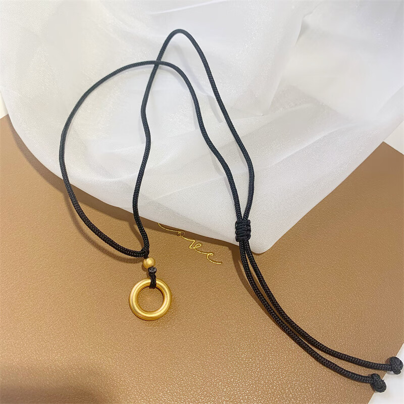 薇施妮(weishini)越南沙金古法传承素圈吊坠锁骨链  可调节黑绳项链女